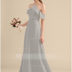 A line v neck ruffle maxi dress in Silver